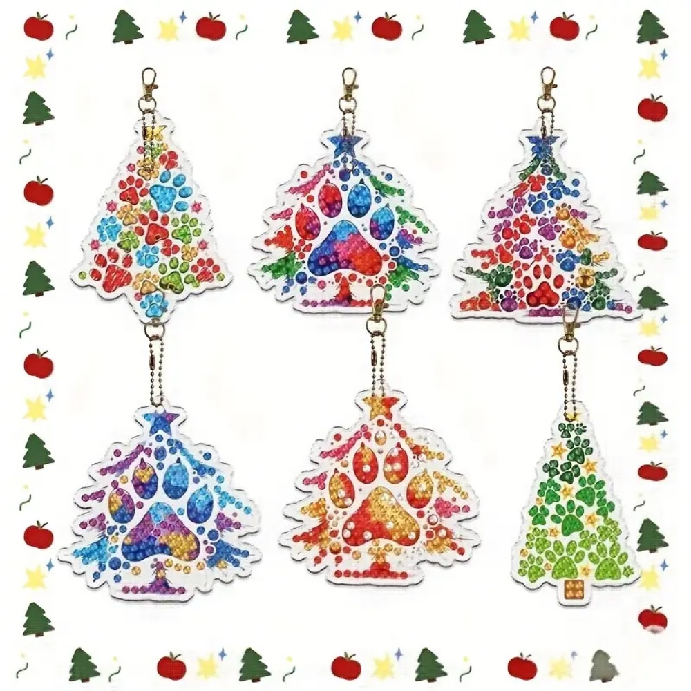 Resin Art Bookmark - 6個/セット DIY クリスマスツリーパターン ダイヤモンドペインティングキーホルダー、DIY モザイククラフトキット 初心者向け、女性用バックパックペン