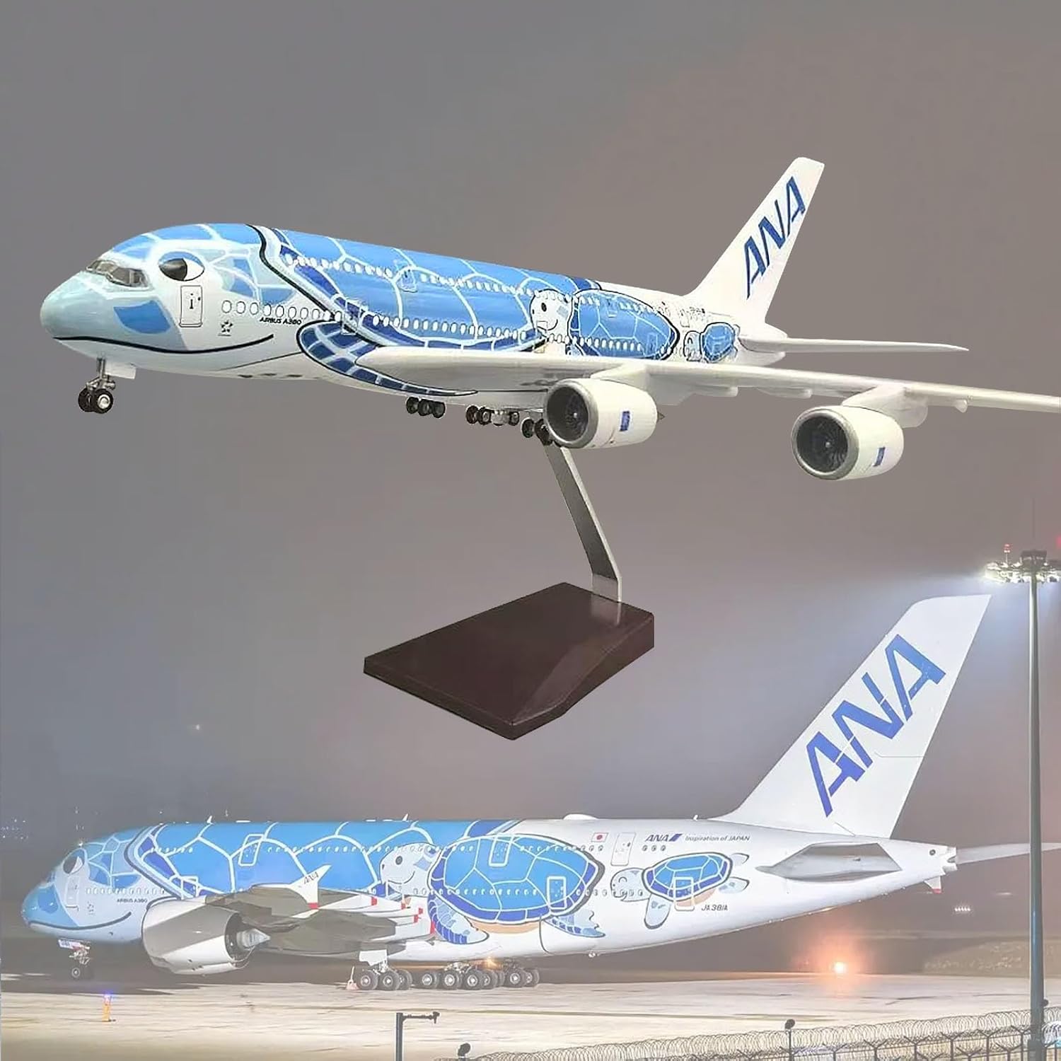 Resin Art Beach - 1/160スケール航空機A380エアジャパンANA航空シータートル模型飛行機ダイキャスト卓上装飾品コレクタブル飛行機お土産ギフト