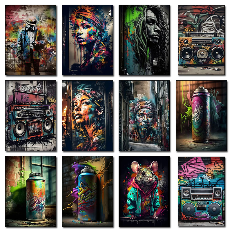 Resin Art On Canvas - ストリートグラフィティアート描画レコーダーポスターとプリントキャンバス絵画壁アート写真リビングルームホームデコレーション用