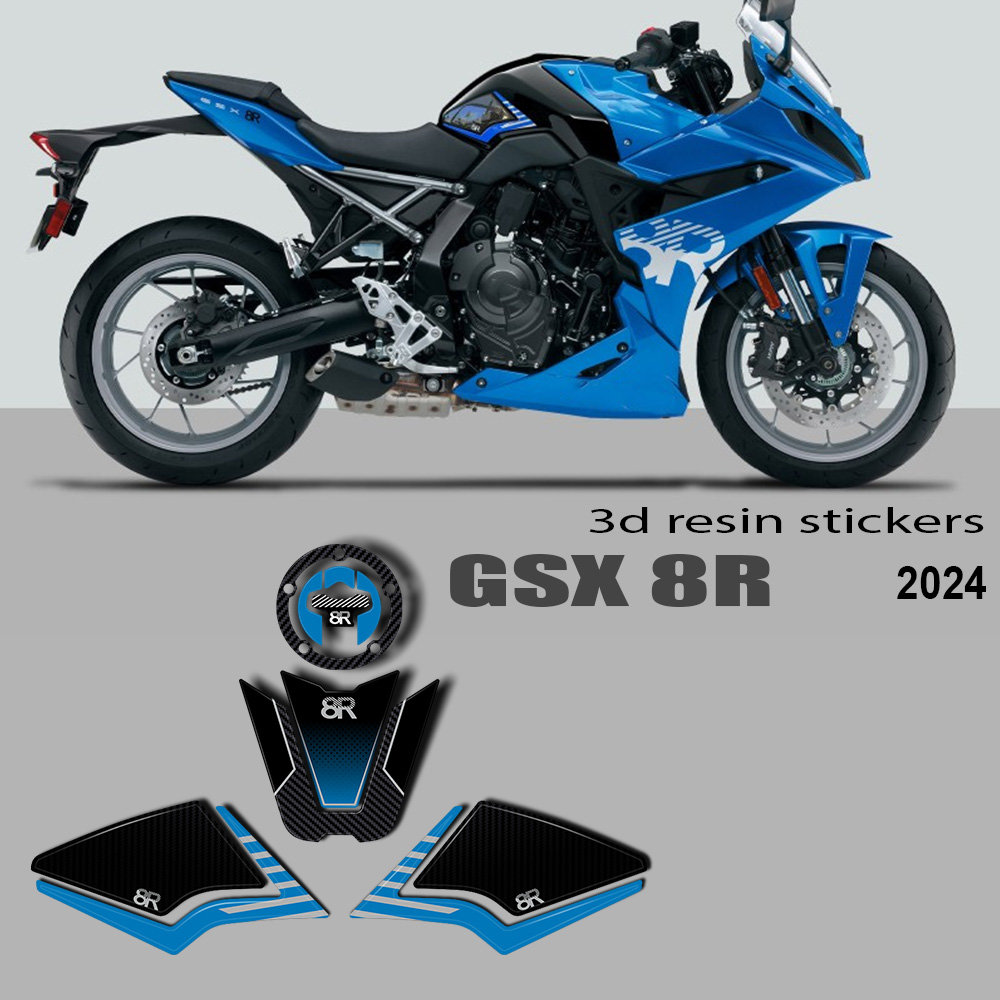 Resin Art Sticker - オートバイ用ステッカー,新しいサイド燃料タンクプロテクター,3D樹脂ステッカー,GSX8R, GSX-8R, 2024