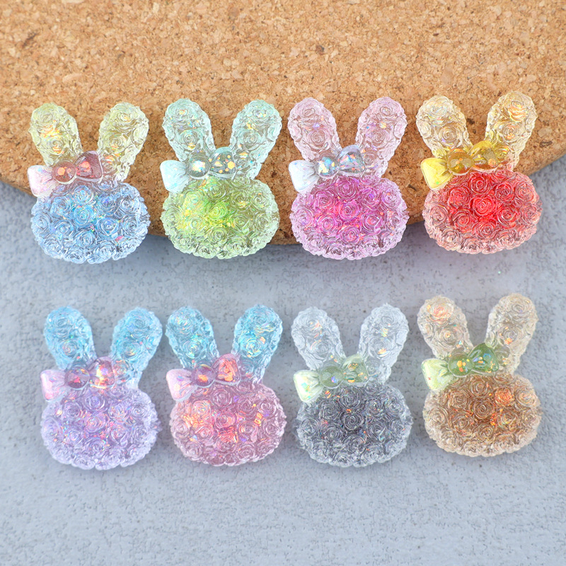 Resin Art Supplies - 5個入り 18*25mm 光るグラデーションウサギレジンカボション DIYクリップ、携帯ケース、キーホルダー、イヤリング、手作りジュエリークラフト装飾用。
