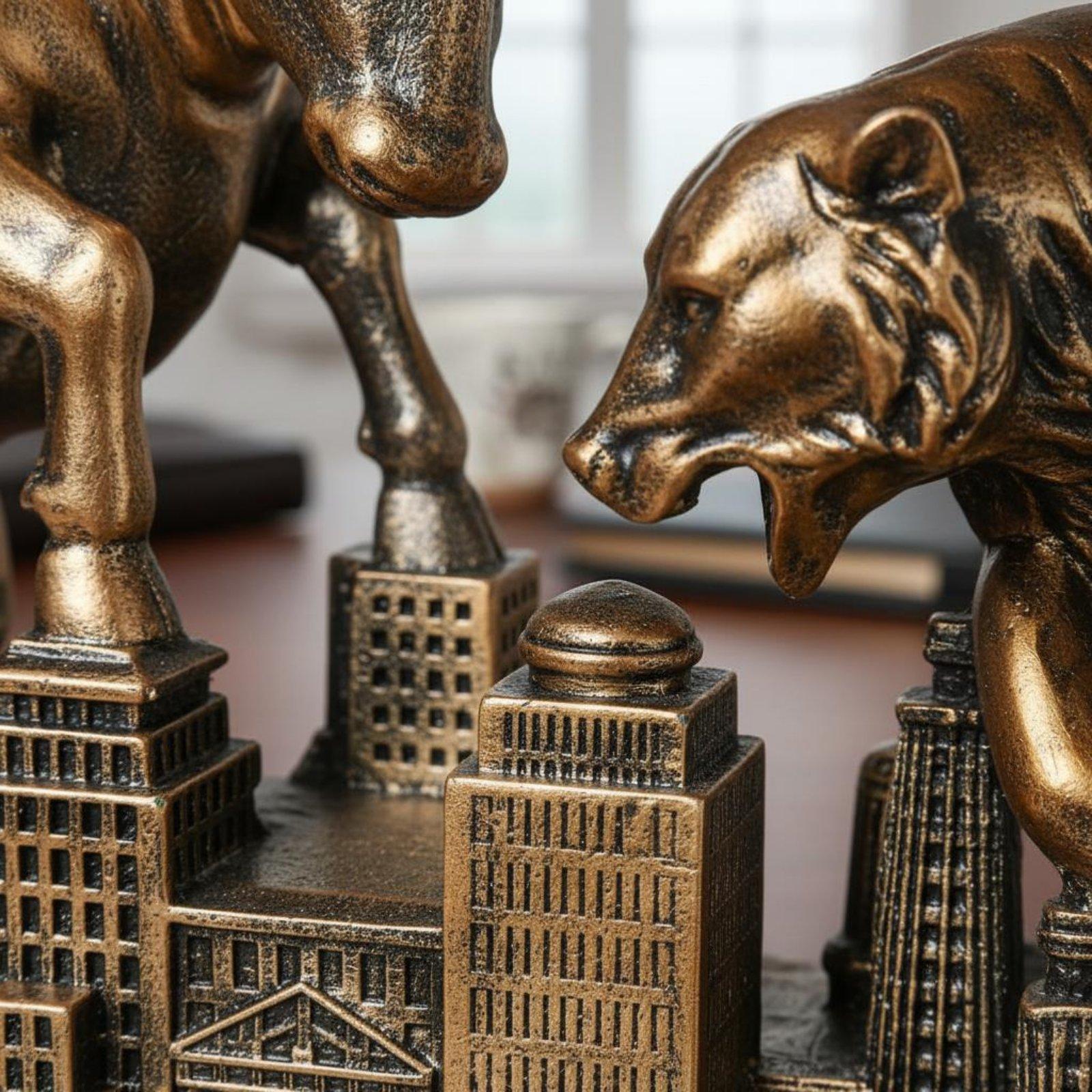 Resin Art Business - モチベーションを高める牛と熊の像、樹脂製モダンアート彫刻、ビジネスのお祝いギフト用装飾フィギュア
