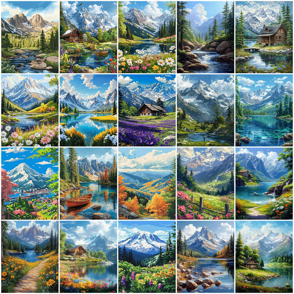Resin Art On Canvas - 数字による油絵山の風景 DIY デジタル絵画家の木の風景写真アートクラフトキャンバス手描きギフト