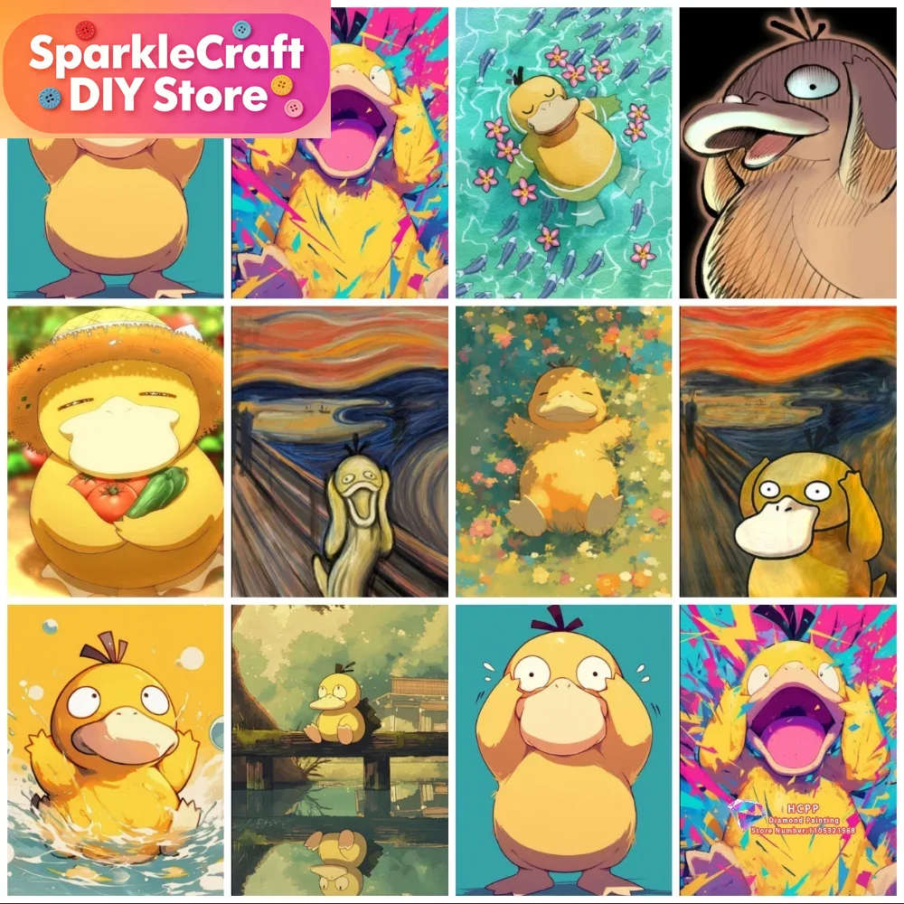 Resin Art Sticker - 1pc フレームレス Psyduck 漫画 5D ダイヤモンド塗装