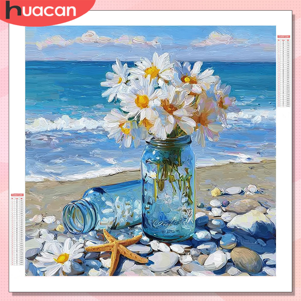 Resin Art Beach - HUACAN ダイヤモンドペインティング デイジーフラワー ダイヤモンドモザイクアートキット シーサイドビーチ 手作り