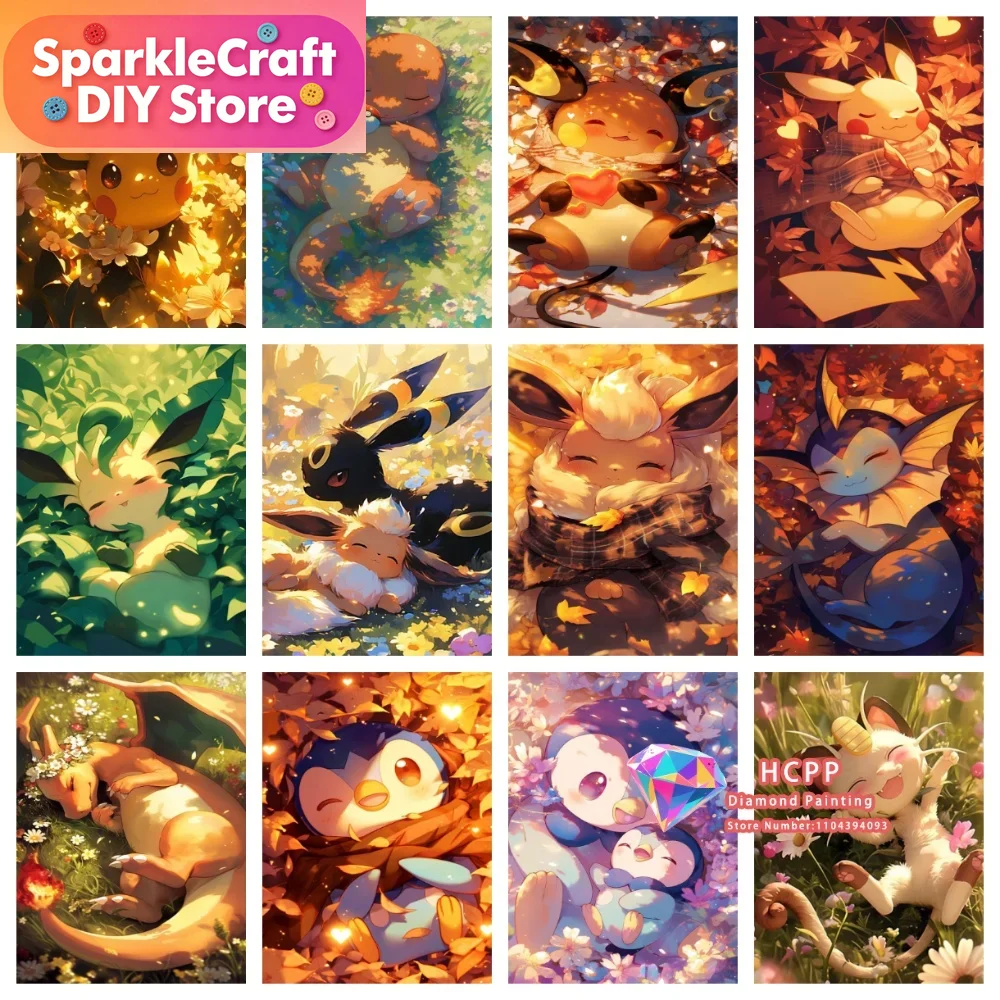 Resin Art Supplies - 1pc フレームレス漫画ポケモンピカチュウリザードンイーブイヴァルピックス正方形ラウンドダイヤモンド塗装キット 5D DIY アート工芸家の装飾フェス
