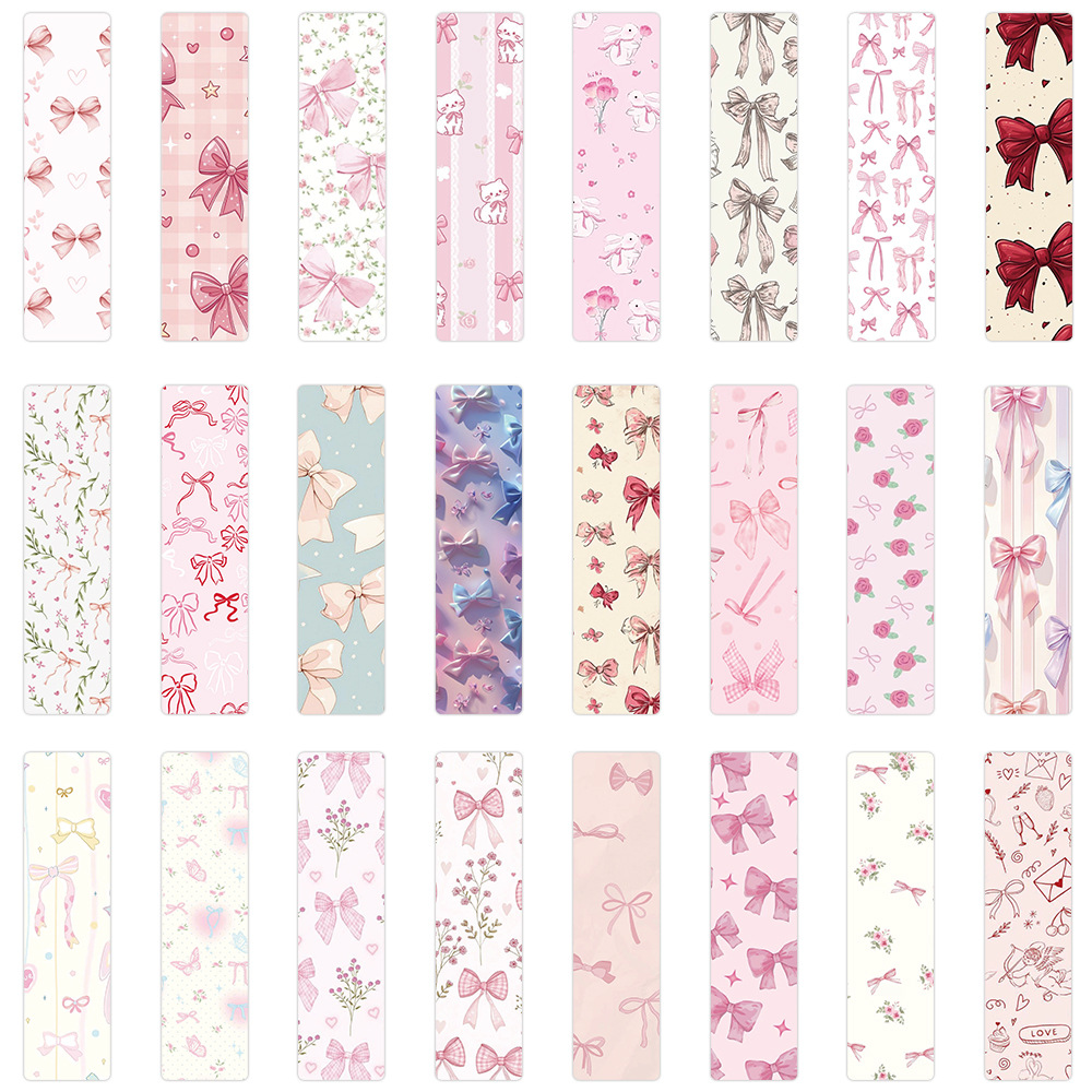 Resin Art Bookmark - 24 ピース/セットかわいい弓型ブックマーク美的ピンクチェック柄リボンブックマークかわいい漫画文具女の子用ページマーカーギフト
