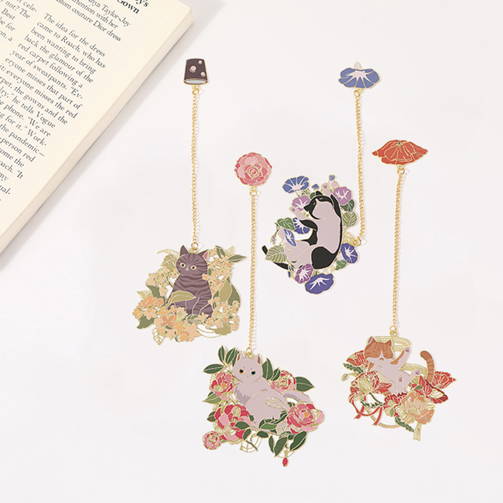 Resin Art Bookmark - 1PC 花猫ブックマーク金属ブックマーク真鍮金属クラシックかわいいスタイル学生ギフト文化と創造的な中空ブックマーク