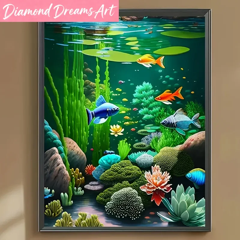 Resin Art World - フレームレス、ダイヤモンドアート絵画、水中世界、フルダイヤモンドモザイク工芸品、初心者向け、家の壁の装飾、吊り下げP