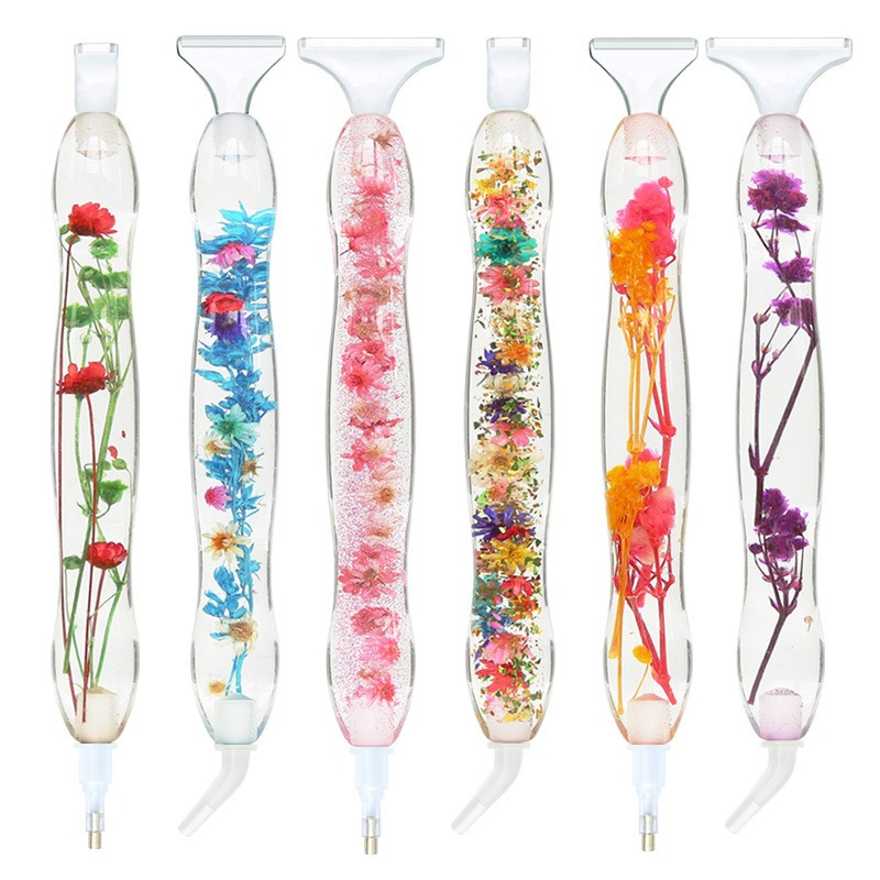 Resin Art Flowers - 1セットフラワーデザイン樹脂製5Dダイヤモンドペインティングペン、カラフルポイントドリルペン（6ヘッド付き）DIYアートクラフト手作りアクセサリー