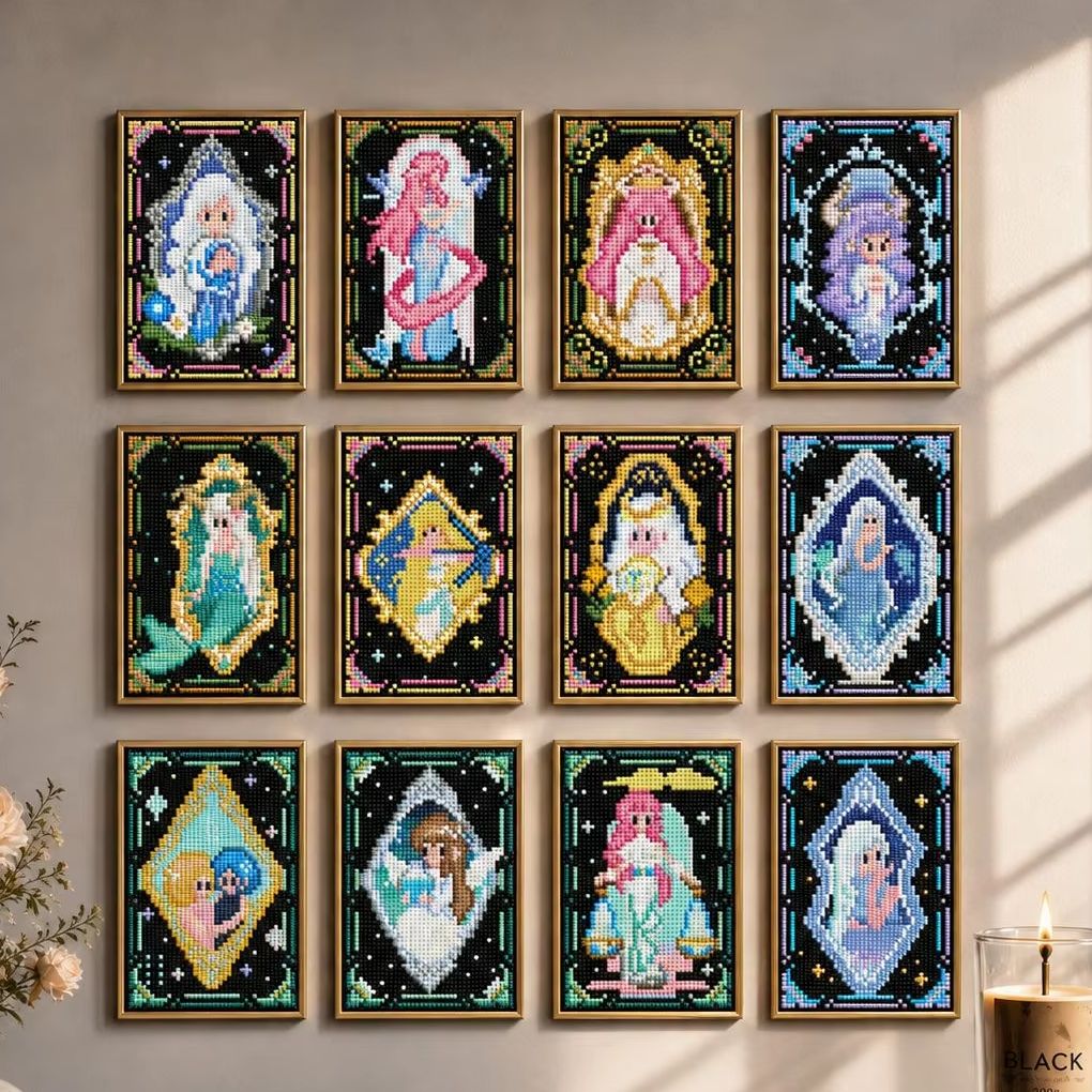 Resin Art Painting - MINIGEM 5D DIYダイヤモンドペインティングキット 10x15cm、レトロピクセル干支少女、フルドリルモザイクアート、家の装飾用ハンドメイドギフト。