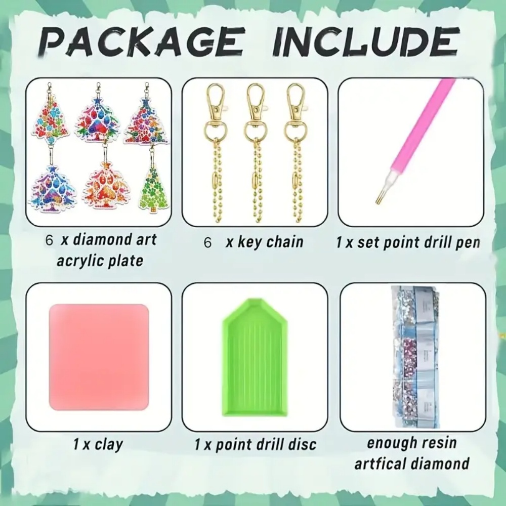 6個/セット DIY クリスマスツリーパターン ダイヤモンド - Resin Art Bookmark のレビューと価格