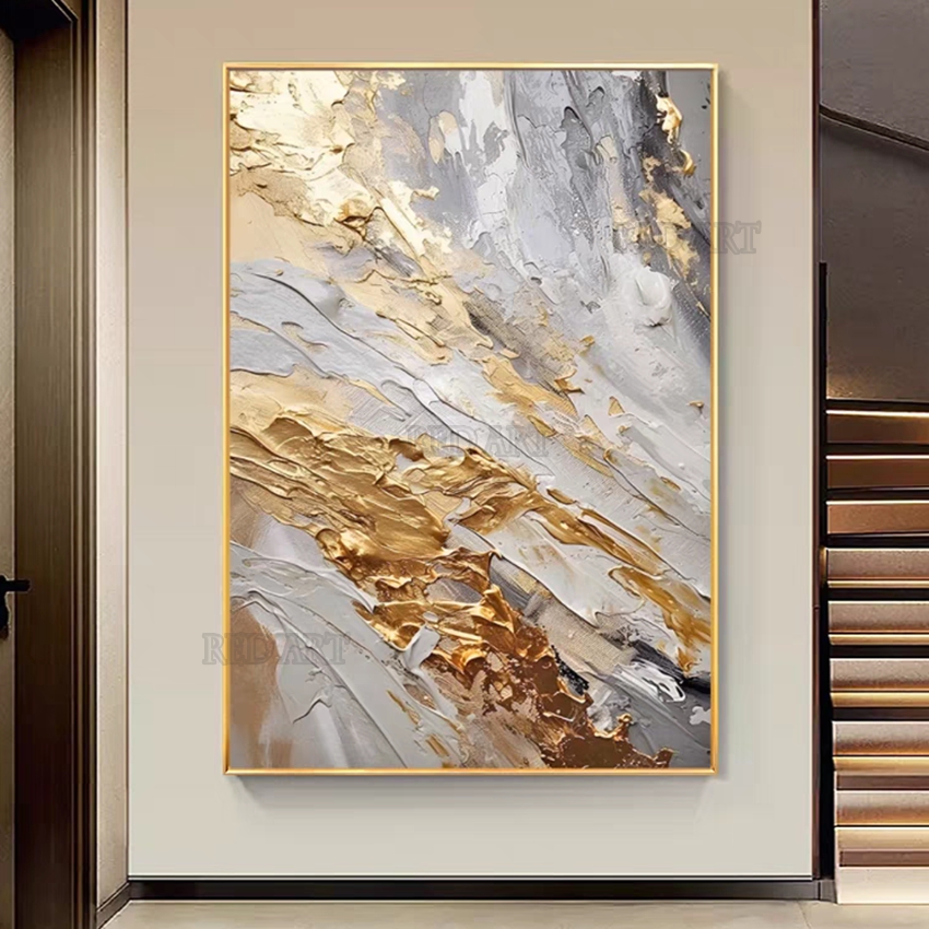 大型現代抽象絵画、金箔キャンバス絵画、キャンバス上の絵画、寝 - Resin Art On Canvas のレビューと価格