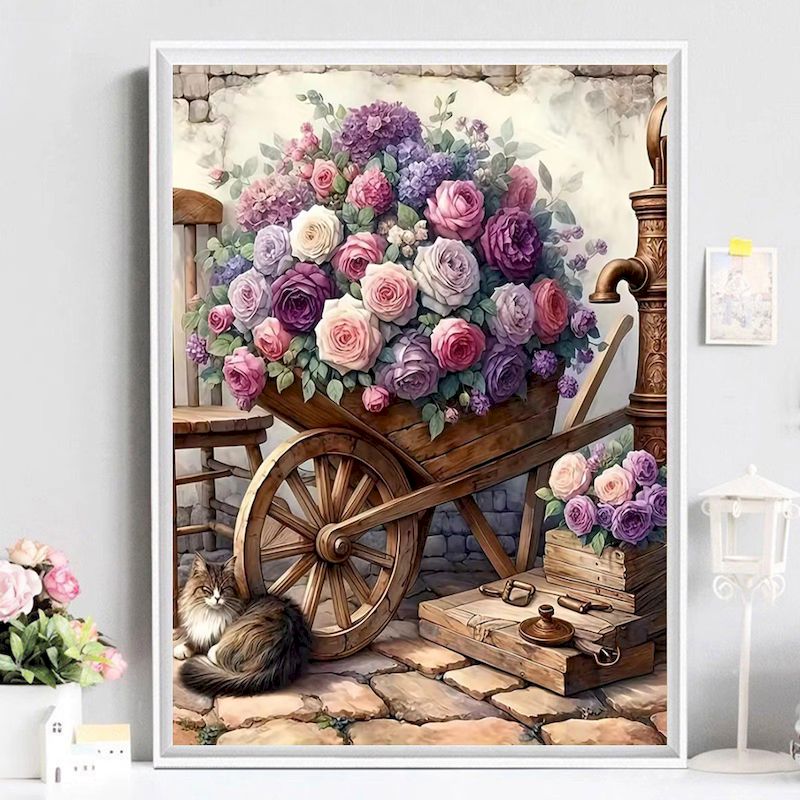 大人向け数字塗り絵 花のカートを描く キャンバスに数字で塗り - Resin Art On Canvas のレビューと価格