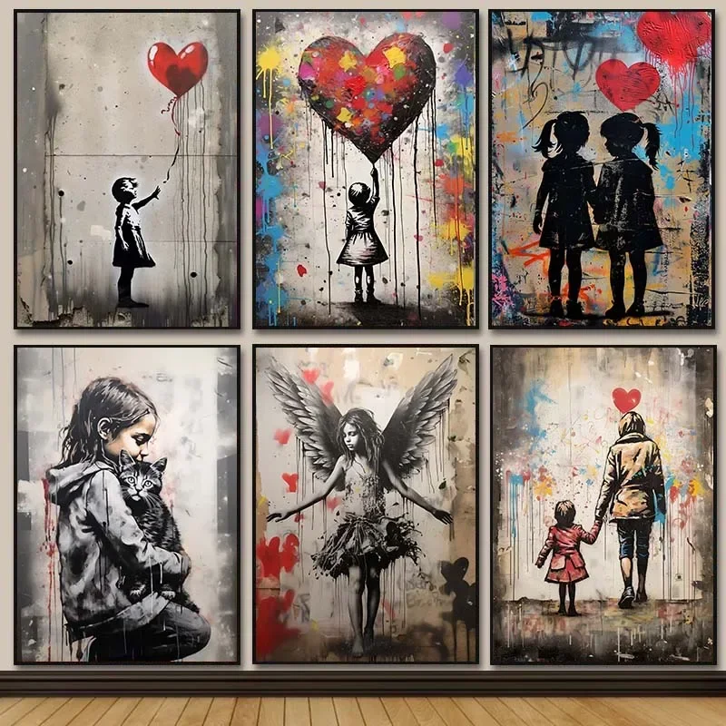 バンクシー グラフィティ ボーイ ガール バルーン付き キャ - Resin Art On Canvas のレビューと価格