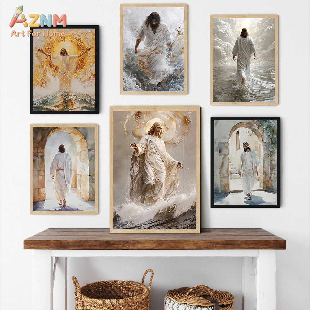 AZNM イエス・キリスト キャンバスプリント 水上を歩く宗 - Resin Art On Canvas のレビューと価格