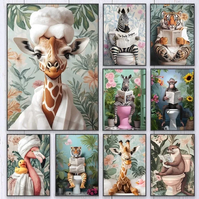 トイレのゼブラのポスター トイレのキリンのポスター 面白いト - Resin Art On Canvas のレビューと価格