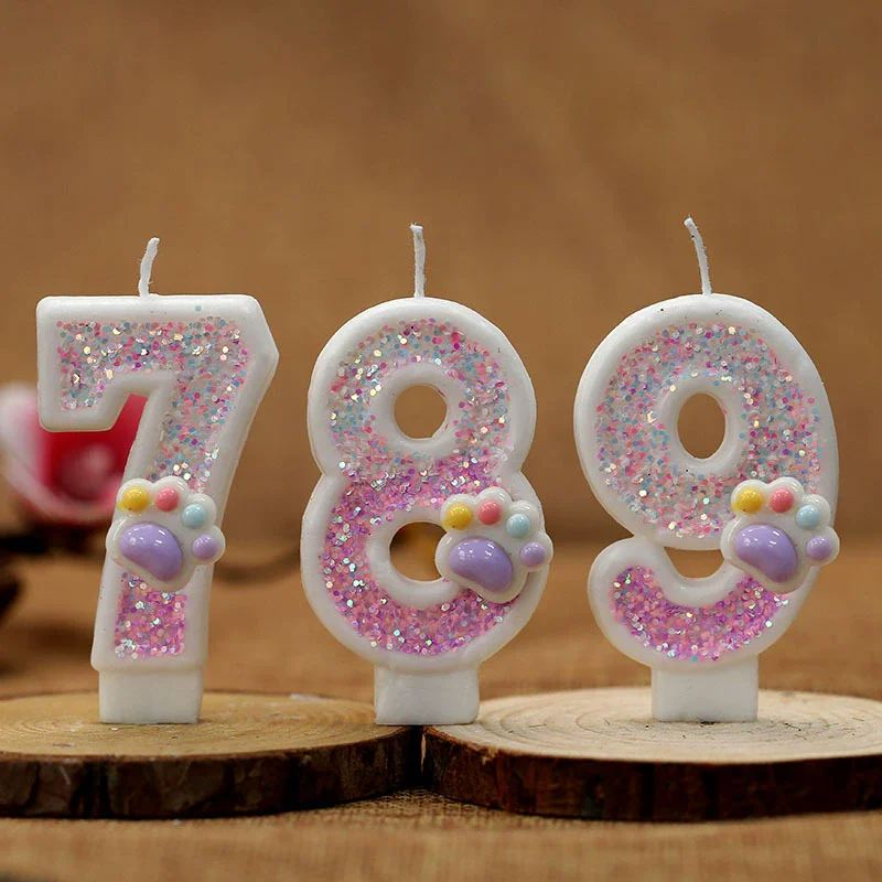 クリエイティブかわいい猫の足ケーキ番号誕生日キャンドルピンク - Resin Art Alphabet のレビューと価格