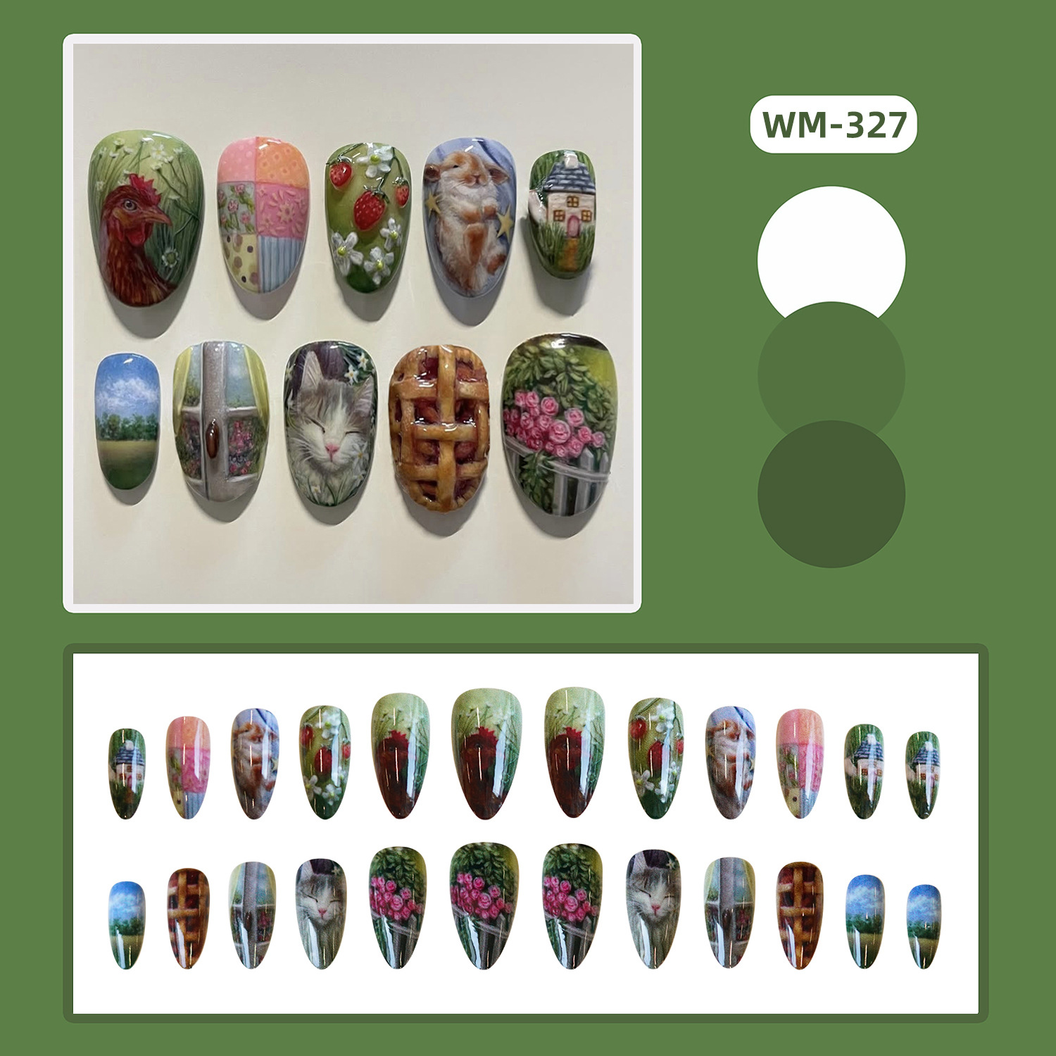 24枚入り パストラルスタイル アーモンド型 つけ爪 スイー - Resin Art Flowers のレビューと価格
