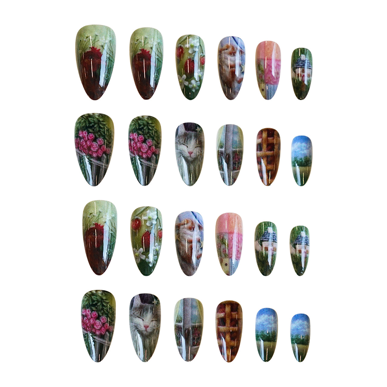 24枚入り パストラルスタイル アーモンド型 つけ爪 スイー - Resin Art Flowers のレビューと価格